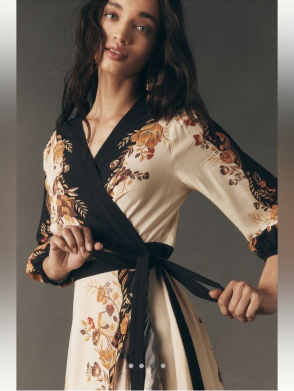 NWT Size L-  Farm Rio Long-Sleeve Floral Wrap Midi Dress (NWT US$ 268) - Picture 10 of 16